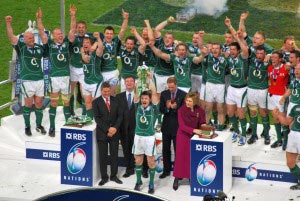 The Irish soccer team celebrates a victory together