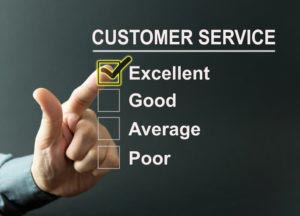 Excellent customer service survey with a businessman hand