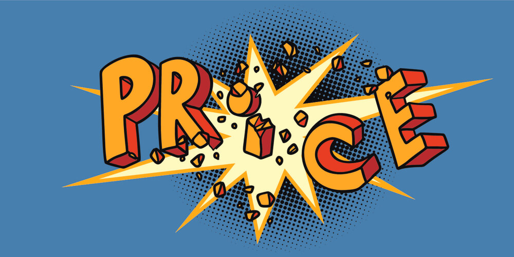 A retro graphic of the word price explodes to signify the importance of a competitive pricing strategy