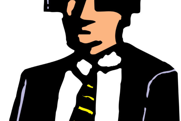 A drawing of a businessman wearing blinders.