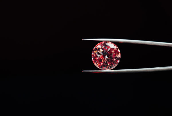 A red diamond is held in a tweezer and demonstrates value instead of price