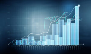 A slide shows a set of bar charts depicting financial forecasting