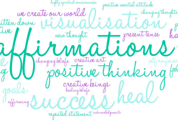 A word cloud that spells out affirmations and other synonyms.