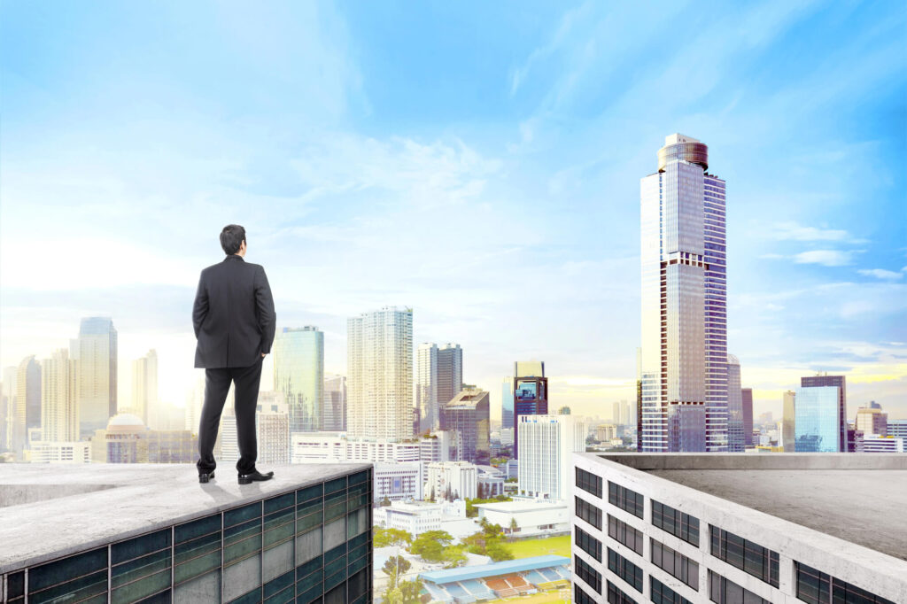 A drawing of a visionary leader staring at the horizon