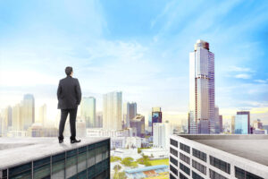 A drawing of a visionary leader staring at the horizon