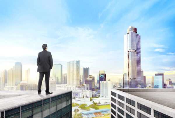 A drawing of a visionary leader staring at the horizon