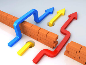 A graphic shows three arrows seeking different ways to go around, under, and over a barrier